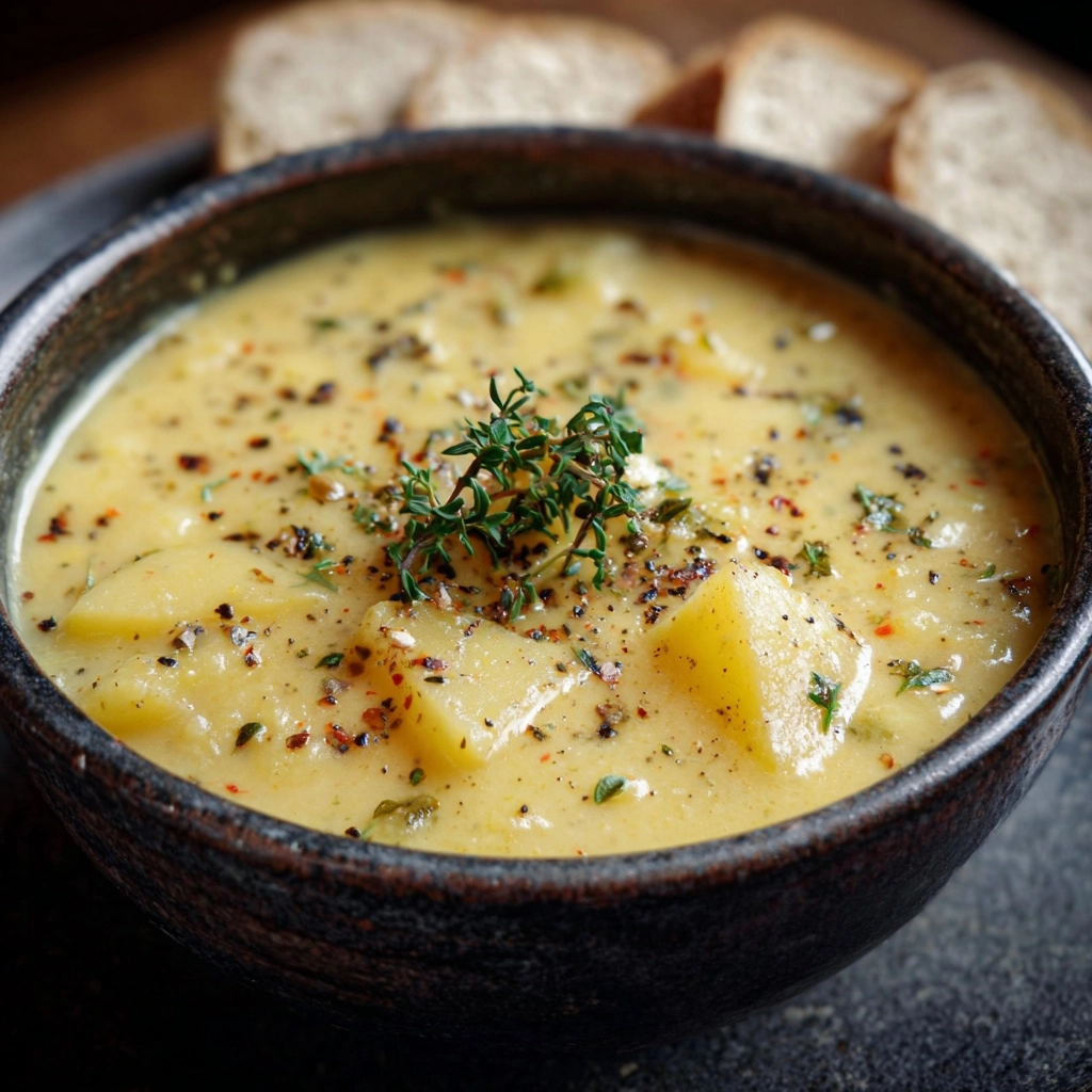 Hearty Cheddar Garlic Herb Potato Soup Recipe - Recipe Image