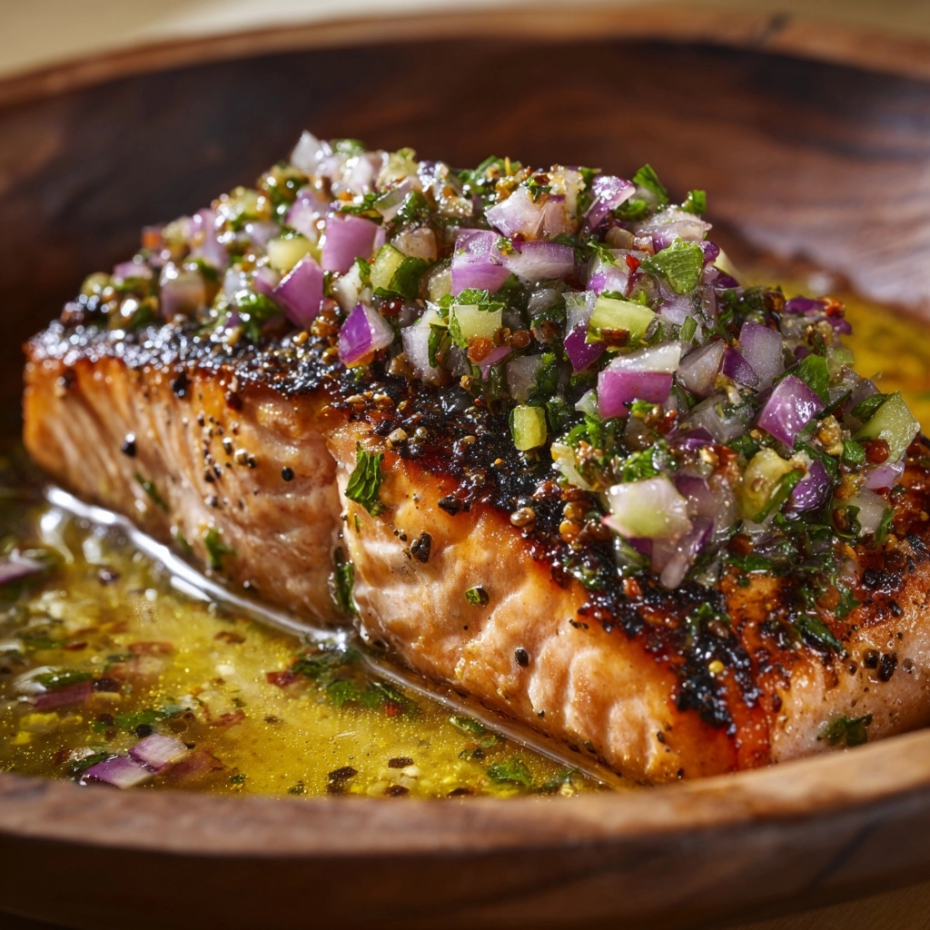 Miso Butter Salmon with Sizzled Scallion Salsa Verde Recipe - Recipe Image