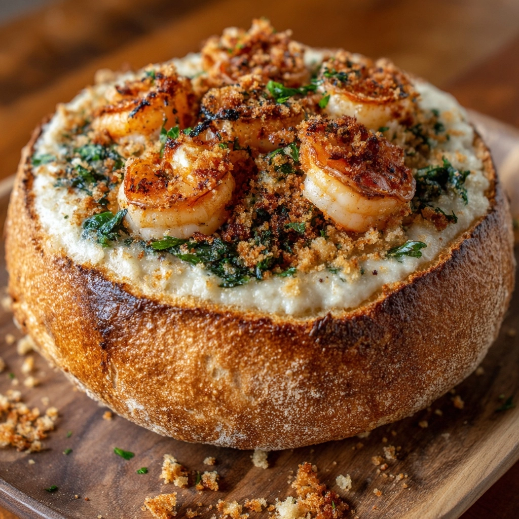 Savory Stuffed Seafood Bread Bowl Recipe - Recipe Image