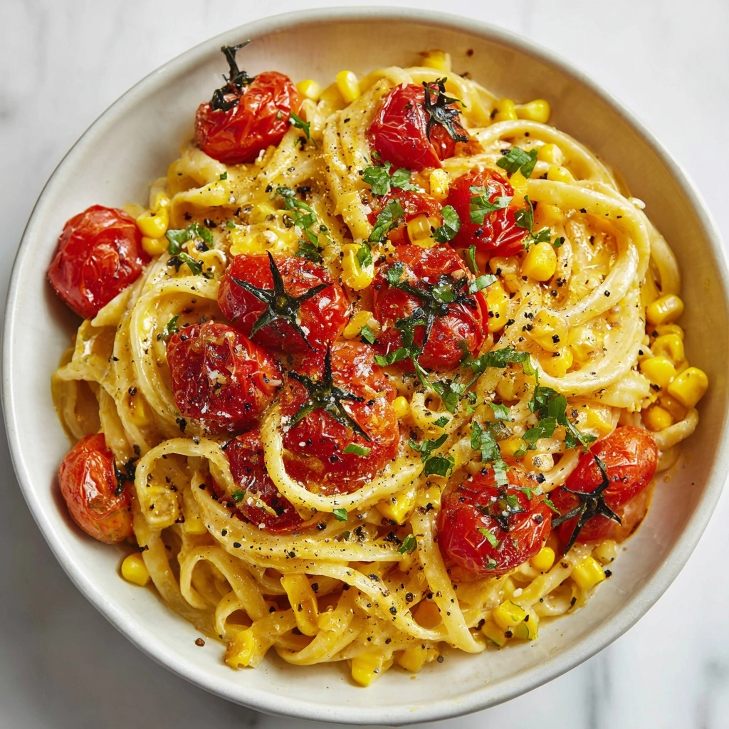 Pasta with Cherry Tomatoes, Roasted Red Peppers, and Corn Recipe