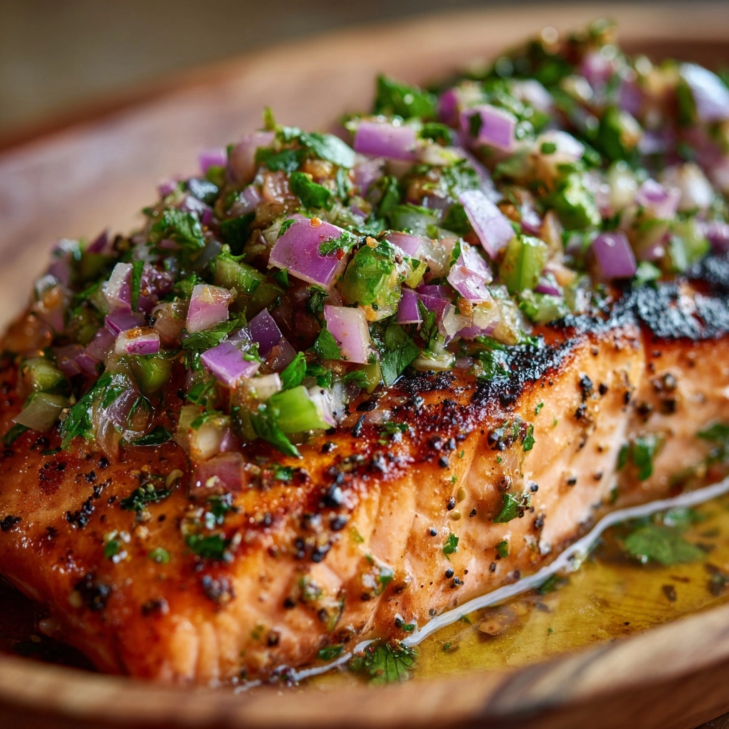 Miso Butter Salmon with Sizzled Scallion Salsa Verde Recipe - Recipe Image