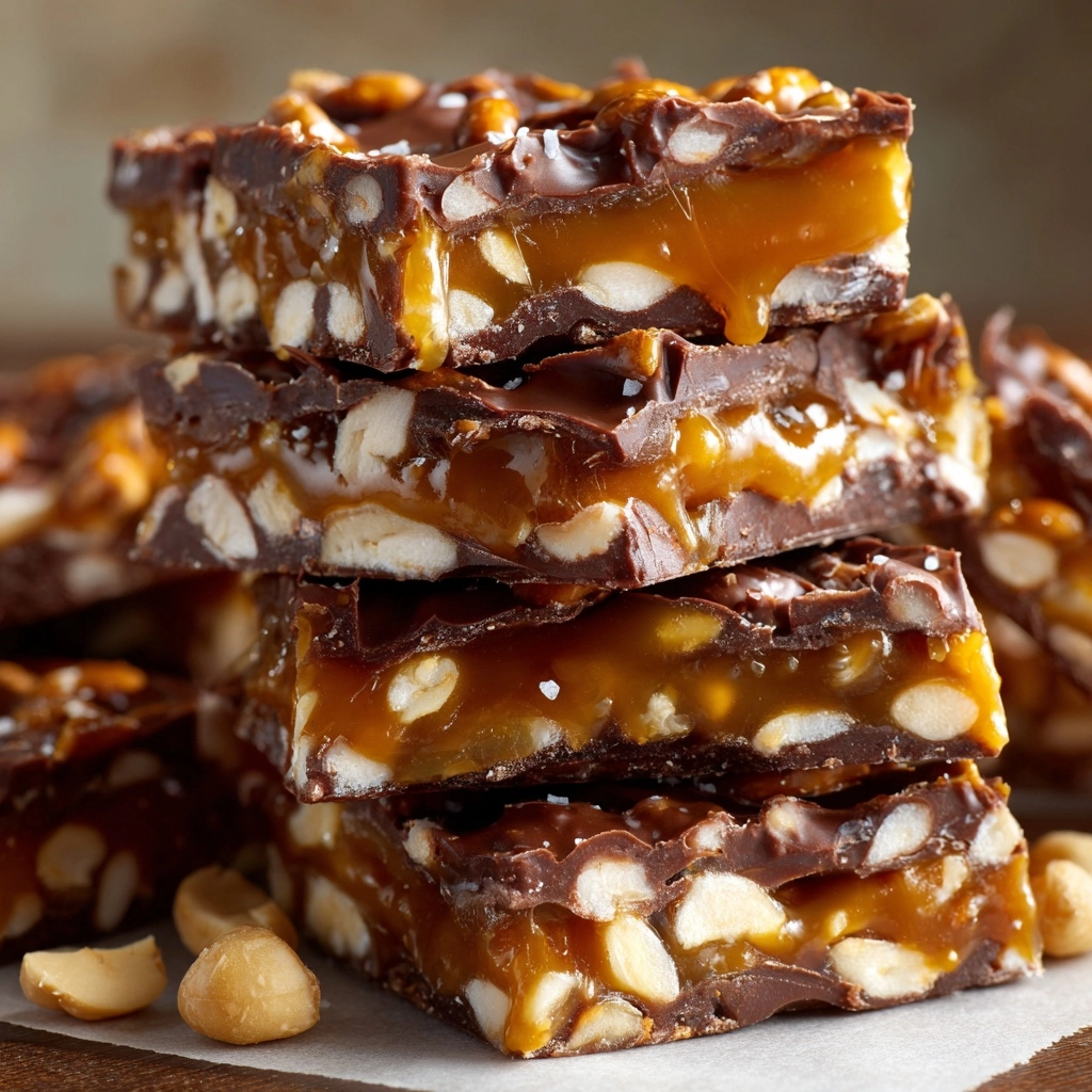 No Bake Crispy Snickers Bars Recipe - Recipe Image
