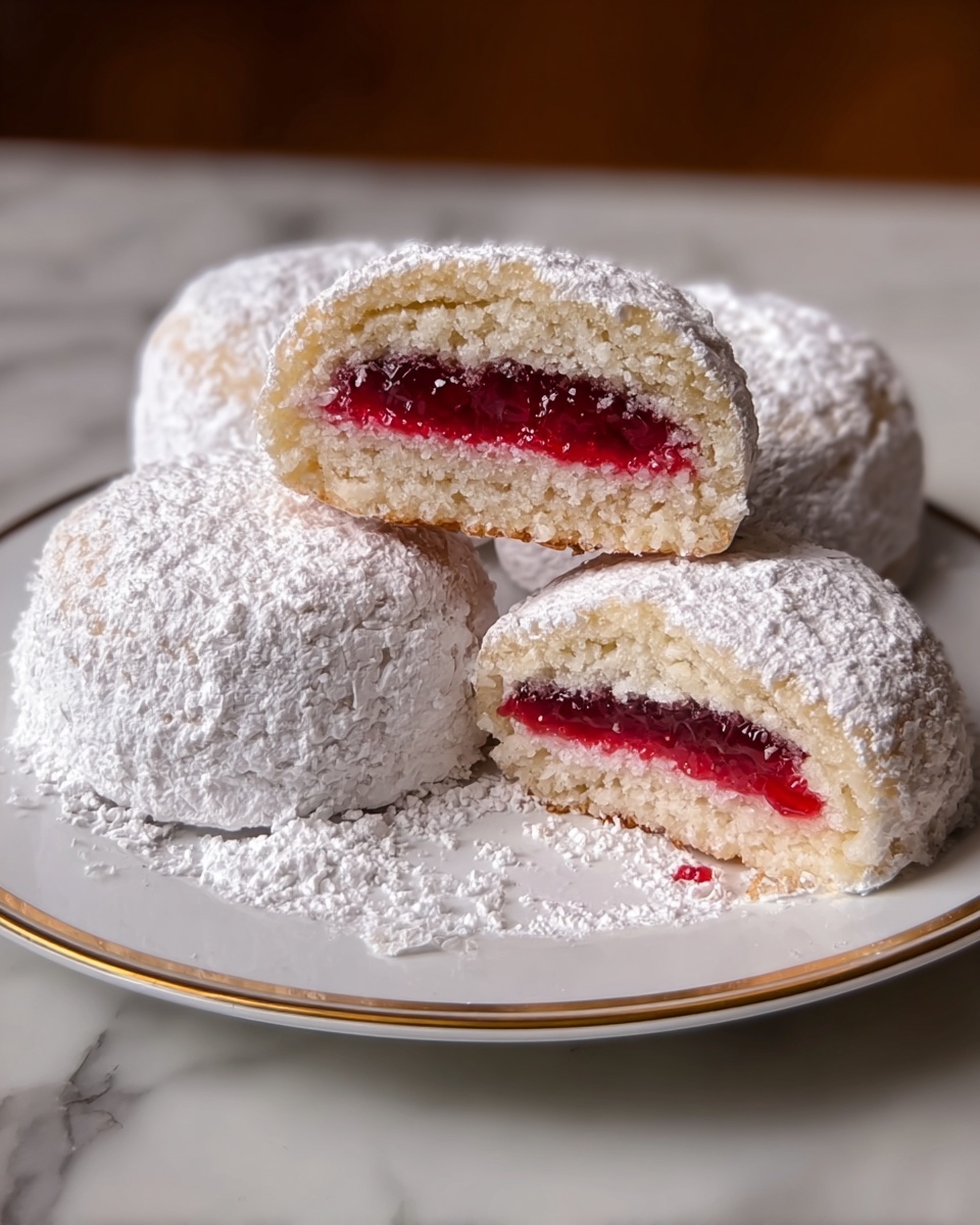 Raspberry-Filled Almond Snow Cookies Recipe - Recipe Image