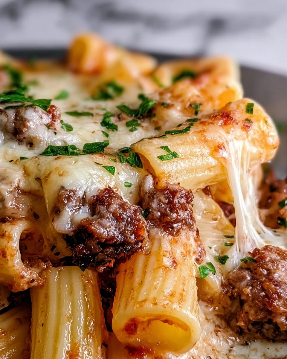 Creamy Cheesy Garlic Butter Rigatoni with Savory Beef Recipe - Recipe Image