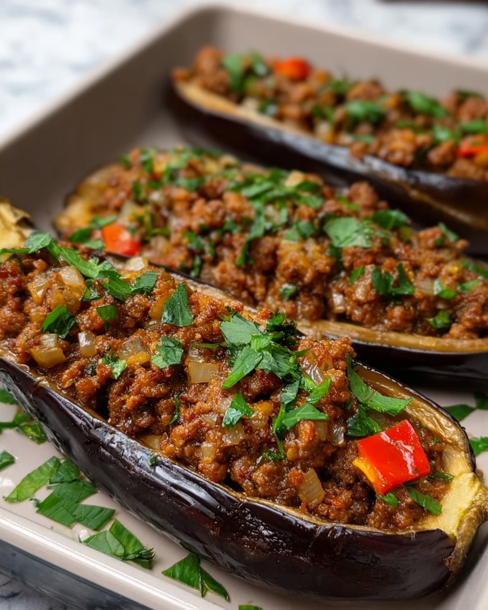 Lamb-Stuffed Roasted Eggplant Recipe - Recipe Image