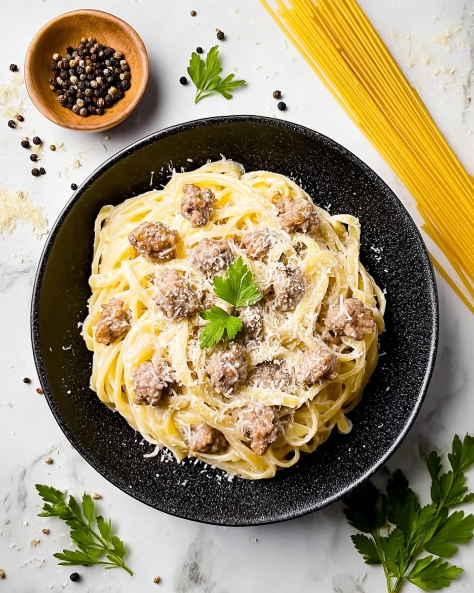 Cheesy Garlic Butter Linguine Pasta with Savory Ground Beef Recipe - Recipe Image