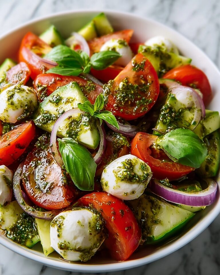 Tomato Cucumber Avocado Salad with Mozzarella & Basil Pesto Recipe
