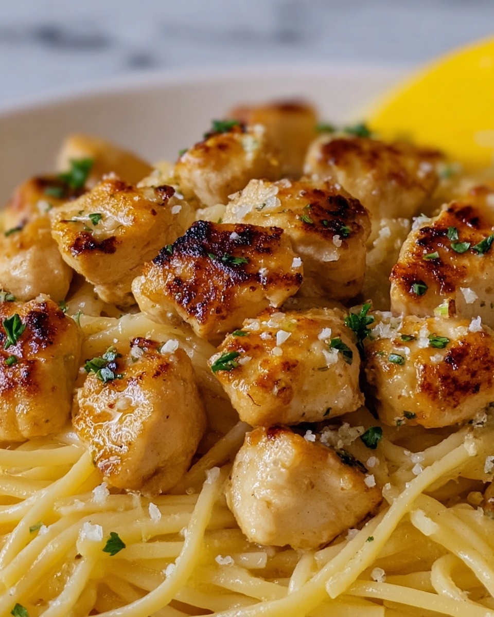 Lemon Garlic Butter Chicken Bites with Savory Parmesan Linguine Recipe - Recipe Image