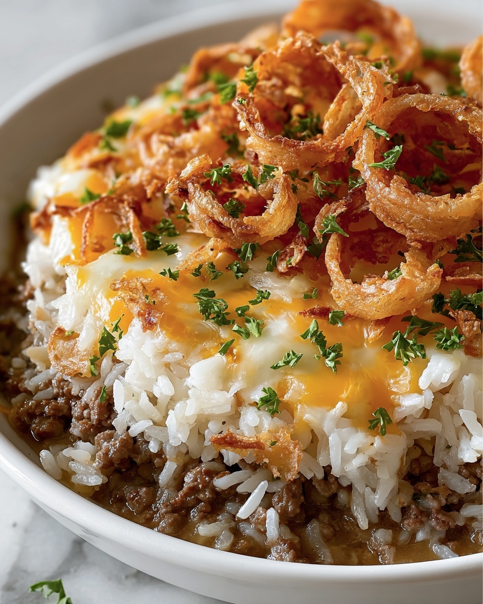 French Onion Ground Beef and Rice Casserole Recipe - Recipe Image