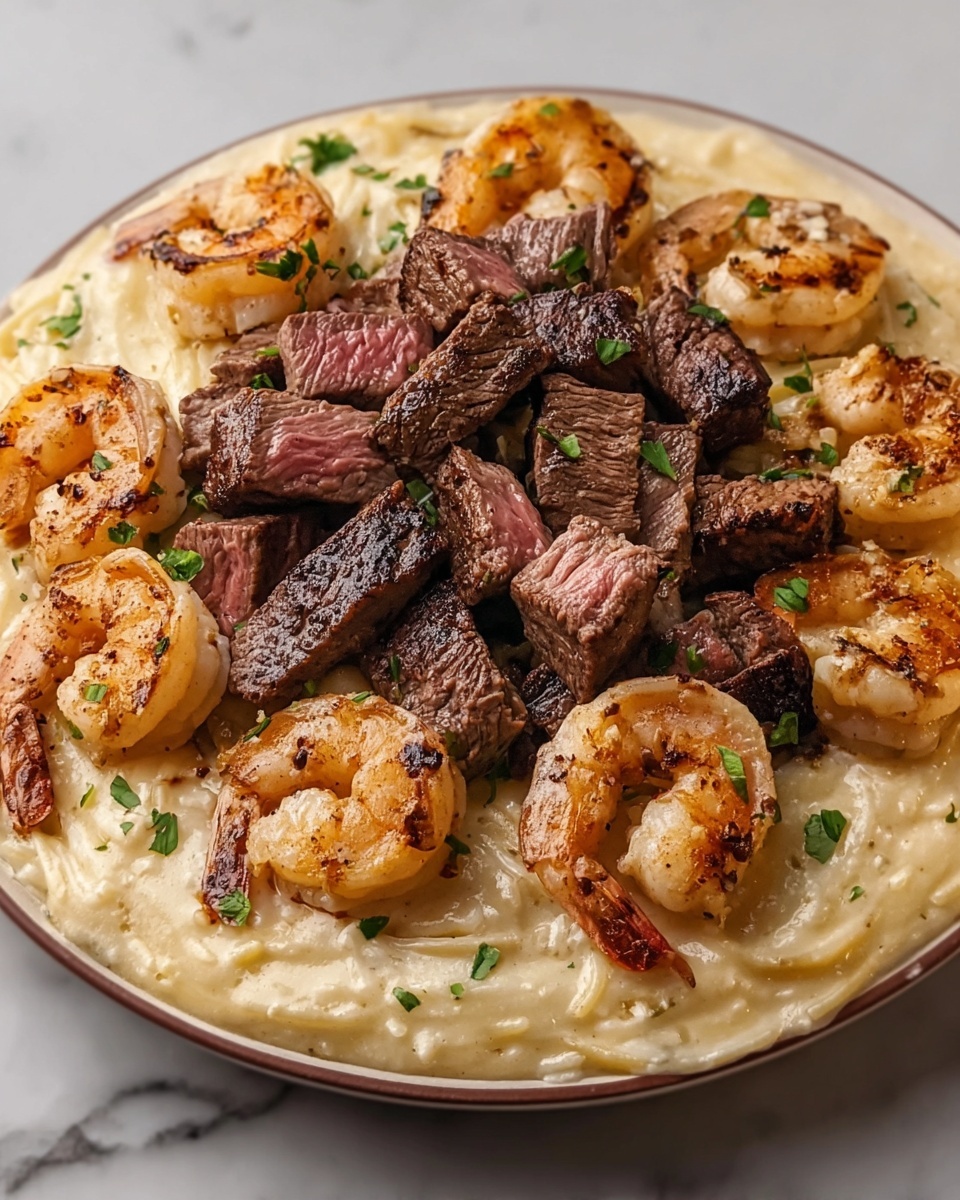 Cajun Shrimp and Steak Alfredo Pasta Recipe - Recipe Image