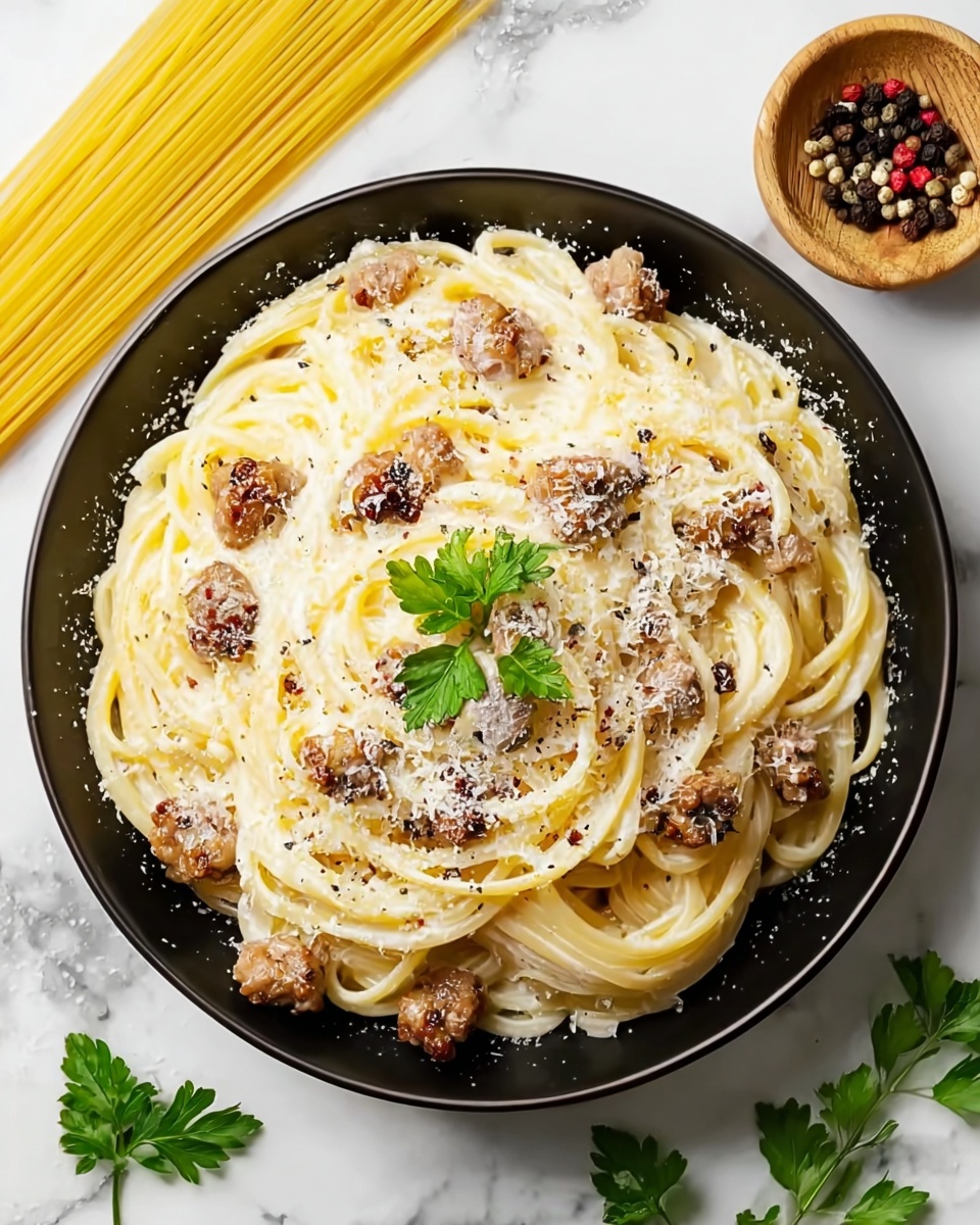 Cheesy Garlic Butter Linguine Pasta with Savory Ground Beef Recipe - Recipe Image