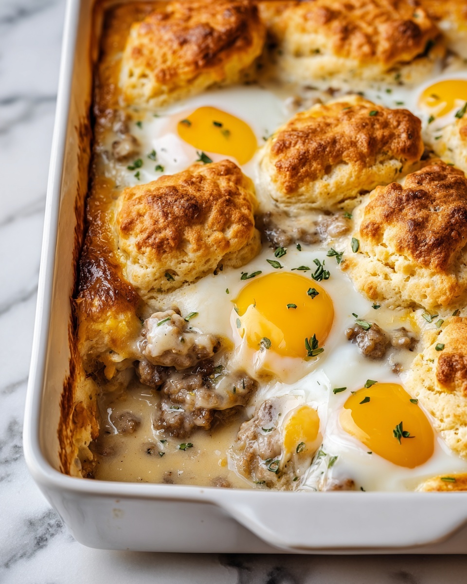 Biscuits and Gravy Breakfast Casserole Recipe - Recipe Image