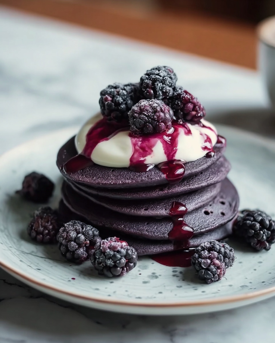 Activated Charcoal Pancakes with Blackberry Compote Recipe - Recipe Image