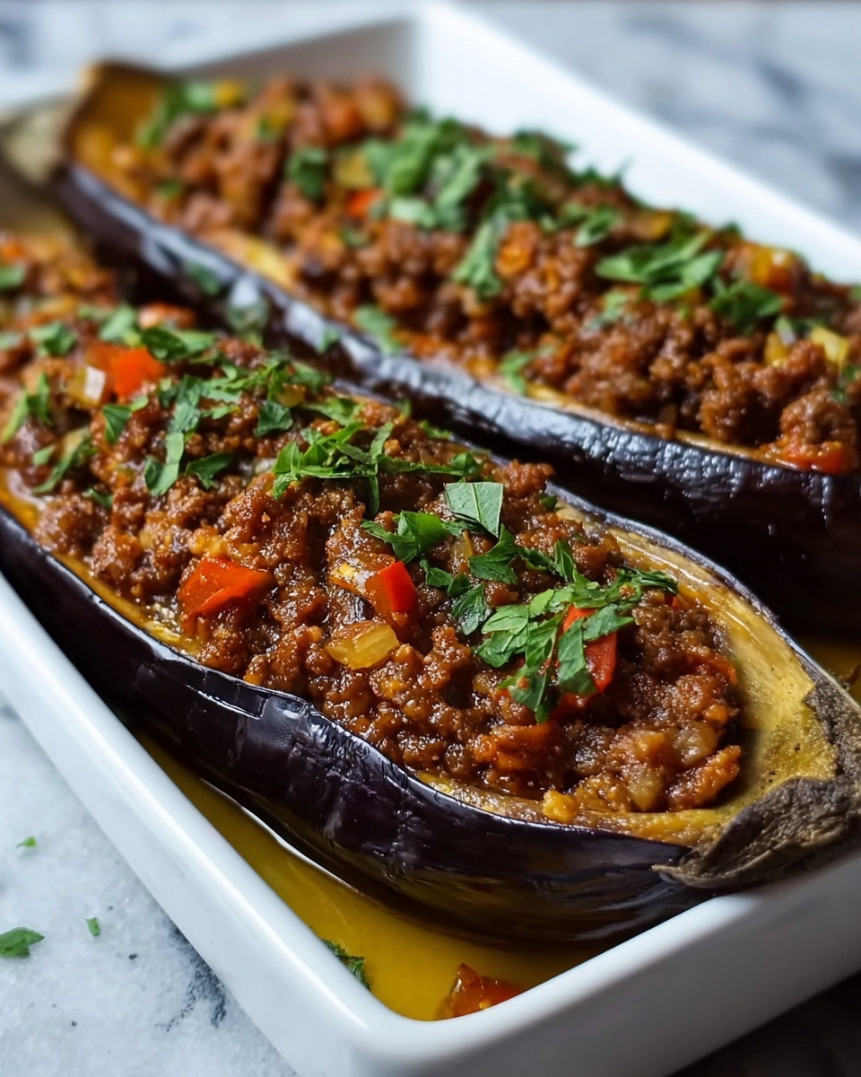 Lamb-Stuffed Roasted Eggplant Recipe - Recipe Image