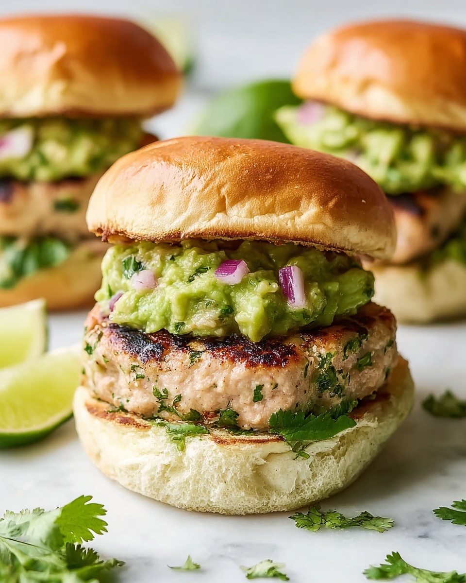 Savory Cheddar Jalapeno Chicken Burgers with Fresh Guacamole Recipe - Recipe Image