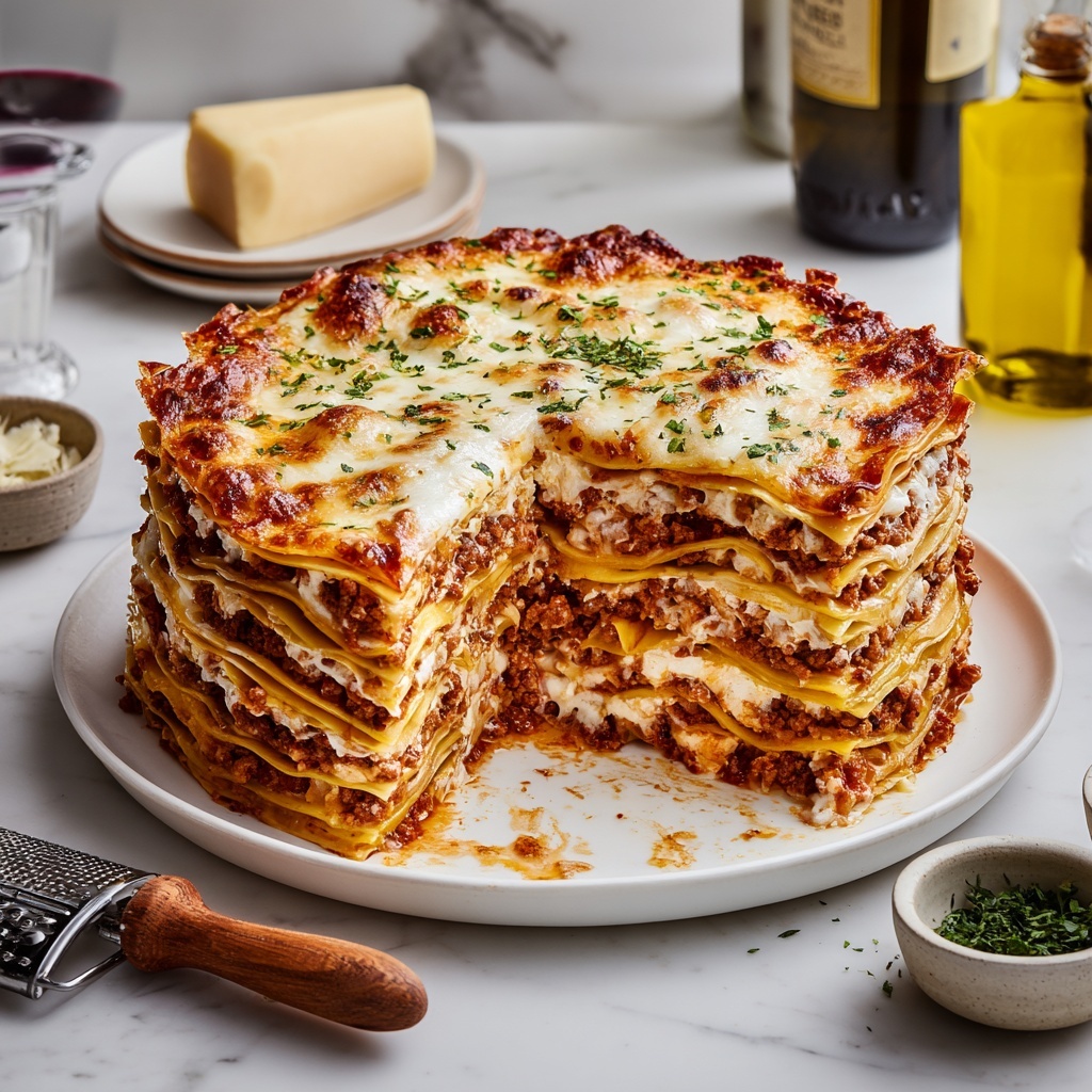 Lasagna Cake with Bolognese, Mornay, and Ricotta Recipe - Recipe Image
