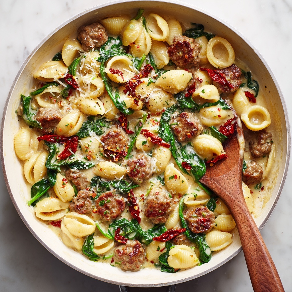 One-Pot Creamy Tuscan Sausage Pasta Recipe - Recipe Image