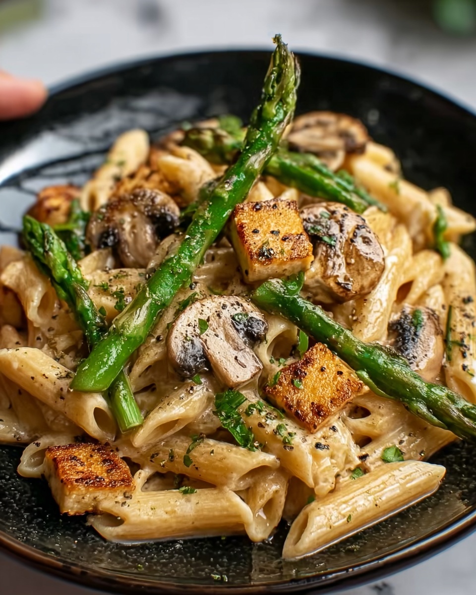 Garlic Chicken Mushroom Asparagus Penne Recipe - Recipe Image