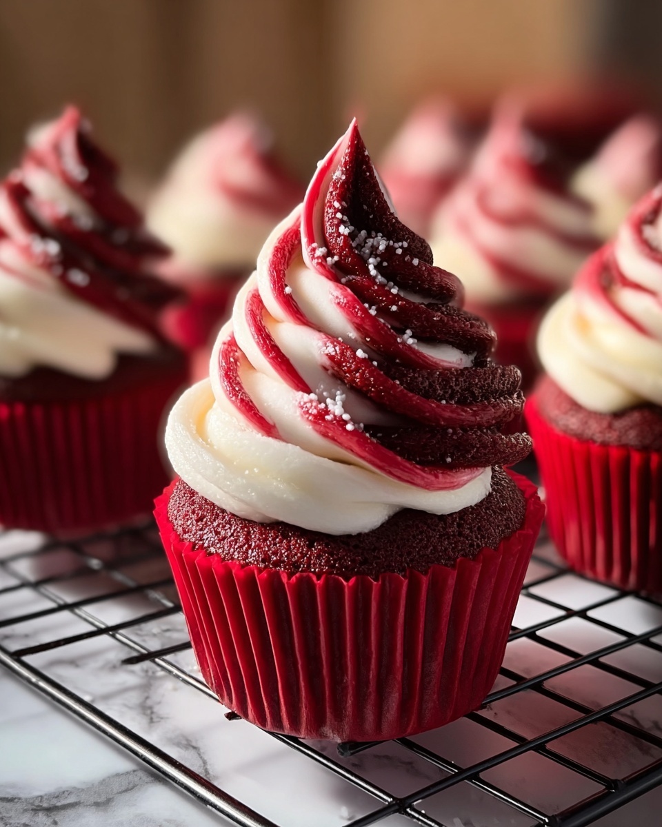 Red Velvet Marble Cupcakes with Cream Cheese Frosting and Raspberry Drizzle Recipe - Recipe Image