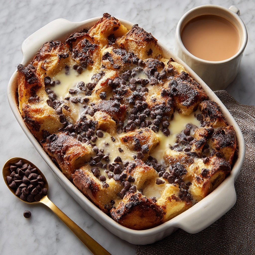 Chocolate Croissant Breakfast Bake with Melty Chocolate Chips and Vanilla Custard Recipe - Recipe Image