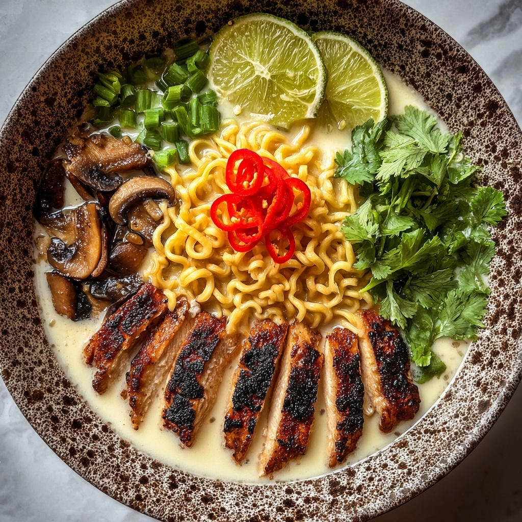 Spicy Chicken Ramen Bowl with Creamy Sriracha Sauce Recipe - Recipe Image