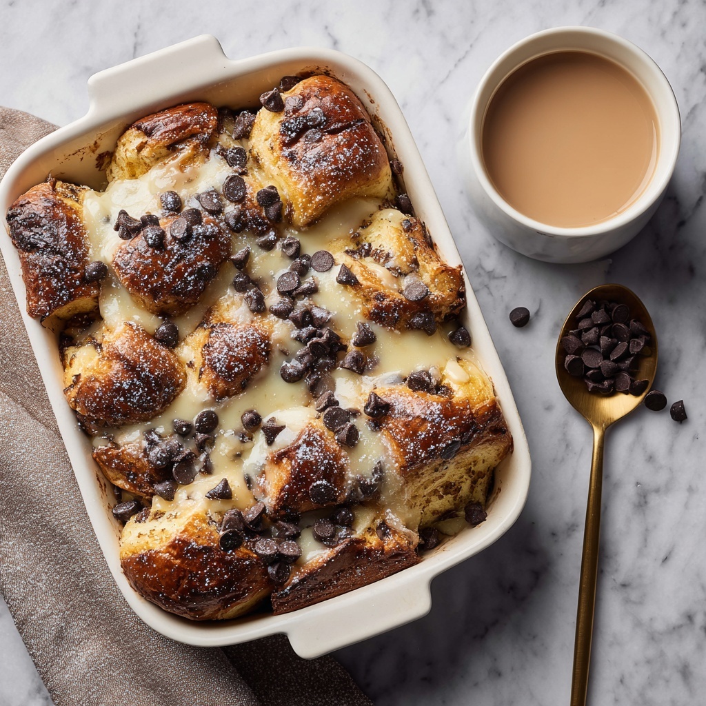 Chocolate Croissant Breakfast Bake with Melty Chocolate Chips and Vanilla Custard Recipe - Recipe Image