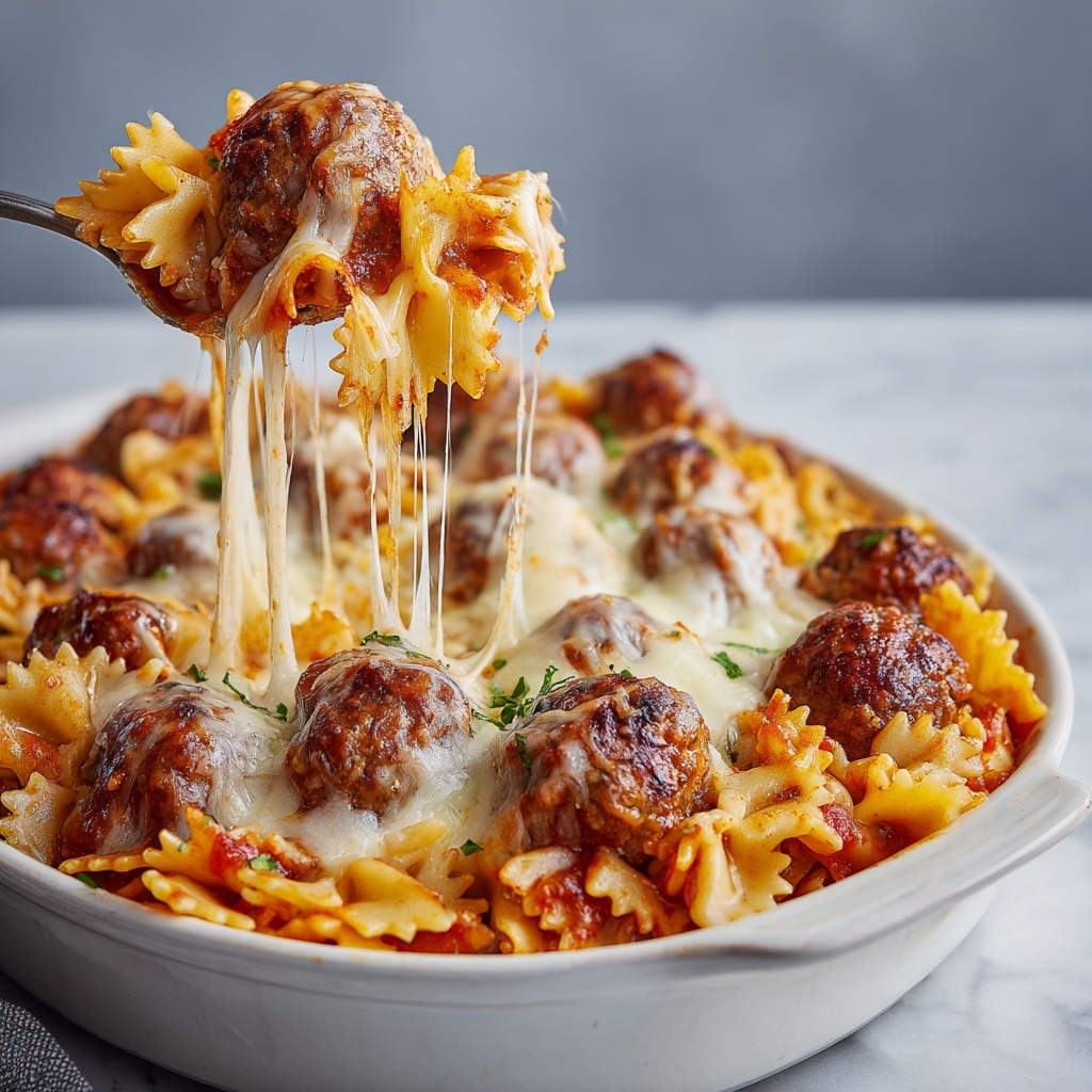 Dump and Bake Meatball Casserole: Cheesy, Saucy & No-Boil Pasta Dinner Recipe - Recipe Image