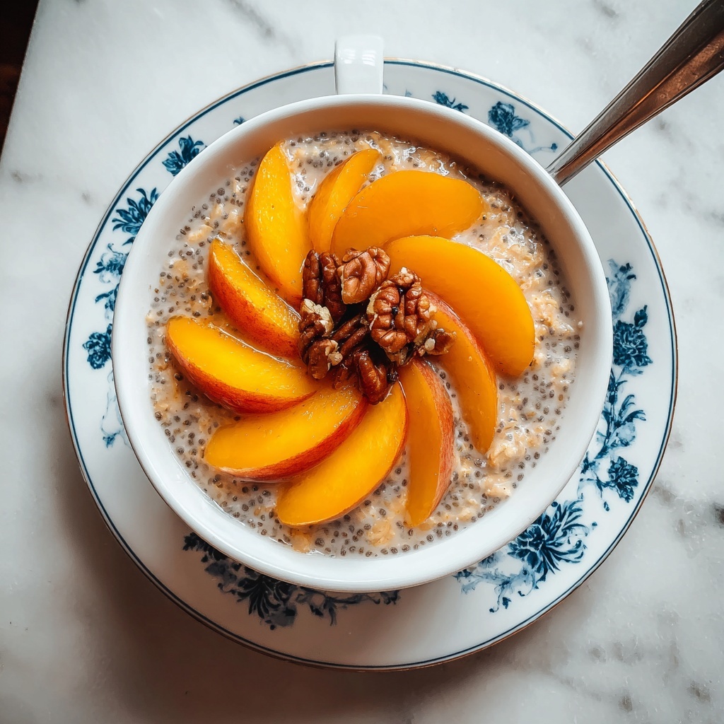 Overnight Peach Cobbler Oatmeal Recipe - Recipe Image