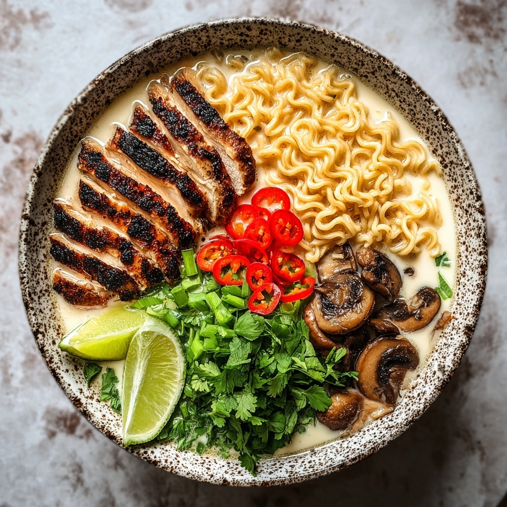 Spicy Chicken Ramen Bowl with Creamy Sriracha Sauce Recipe - Recipe Image