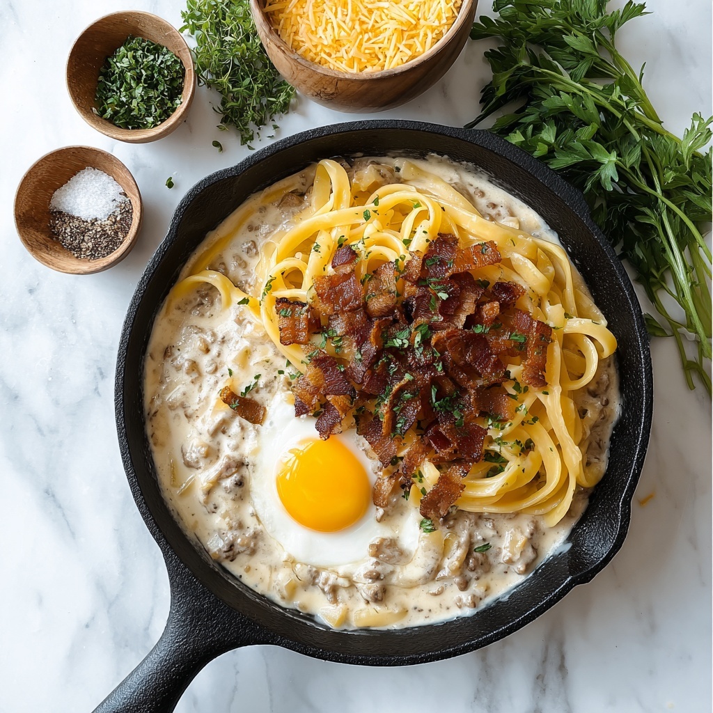 Loaded Bacon Cheeseburger Alfredo Pasta Recipe - Recipe Image