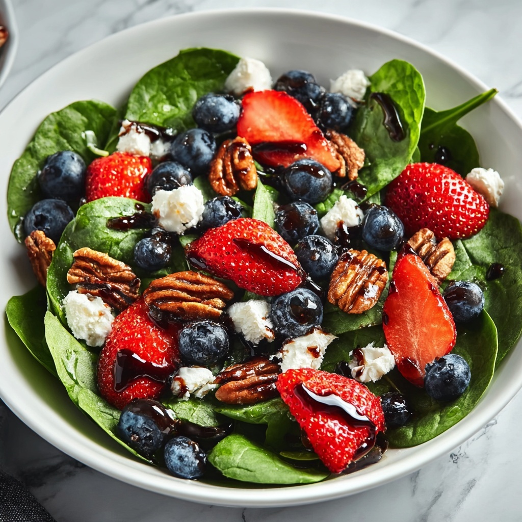 Strawberry Spinach Salad with Blueberries, Pecans, and Balsamic Glaze Recipe - Recipe Image