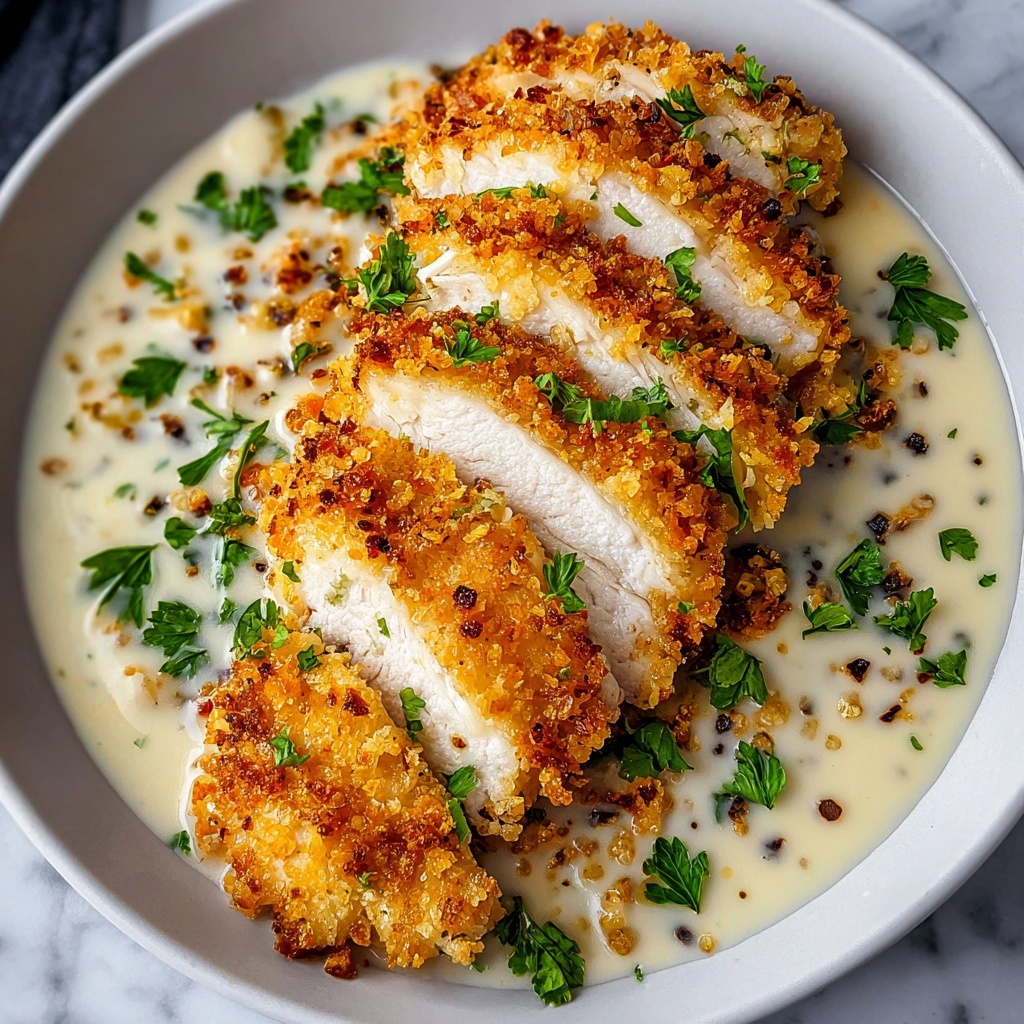 Parmesan Crusted Chicken with Creamy Garlic Sauce Recipe - Recipe Image