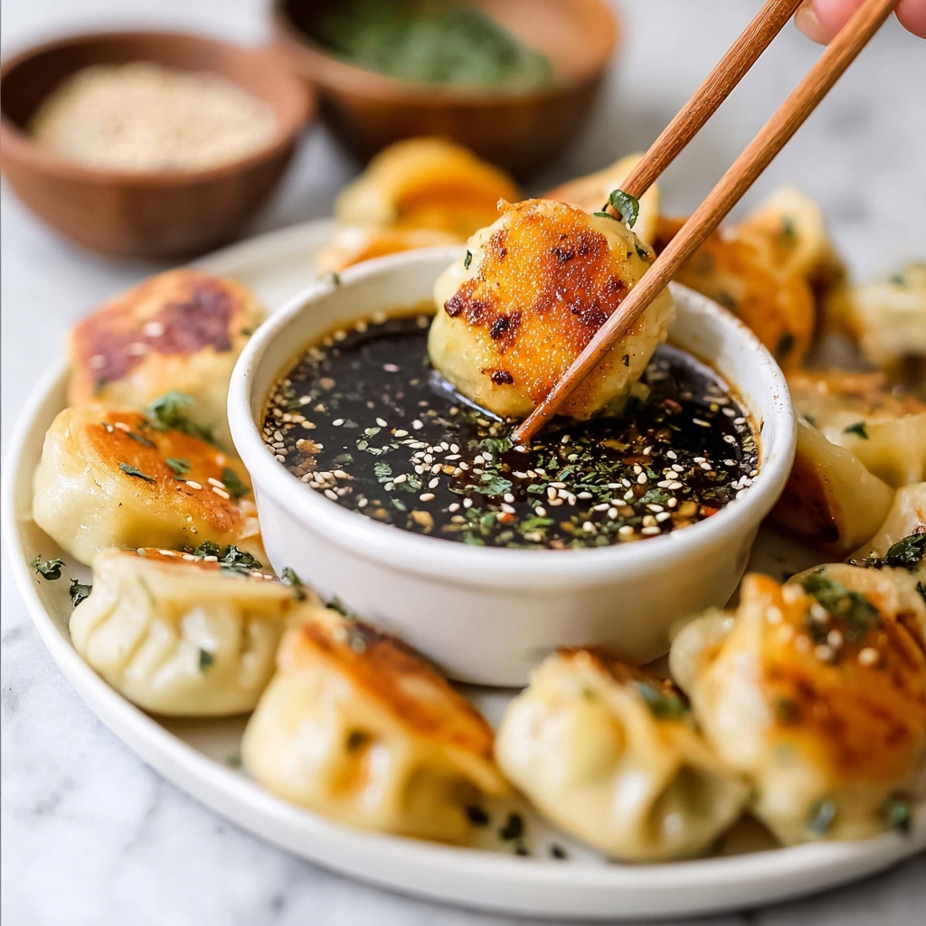 Chicken Potstickers with Dipping Soy-Vinegar Sauce Recipe - Recipe Image