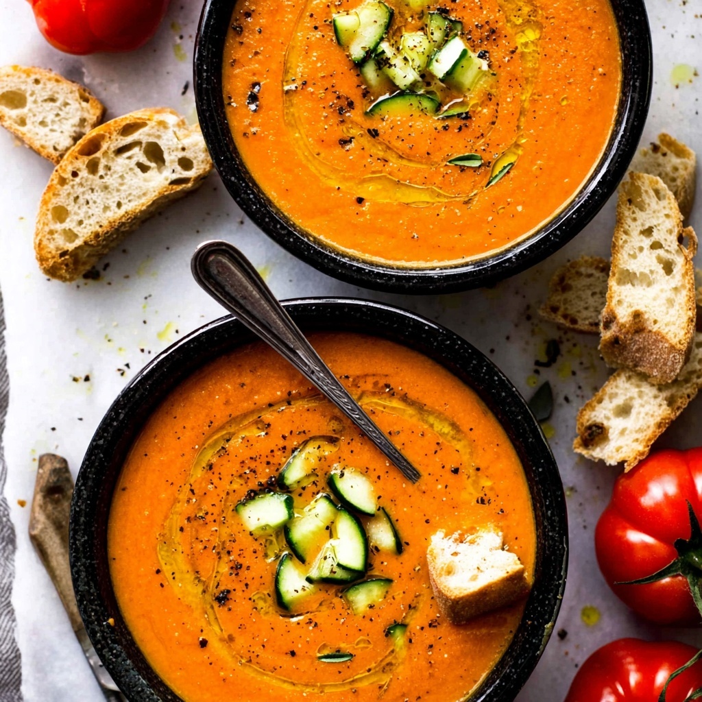 Creamy Homemade Gazpacho with Fresh Vegetables Recipe - Recipe Image