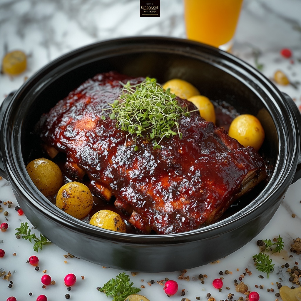 Slow Cooker Ribs with Barbecue Sauce and Spicy Dry Rub Recipe - Recipe Image