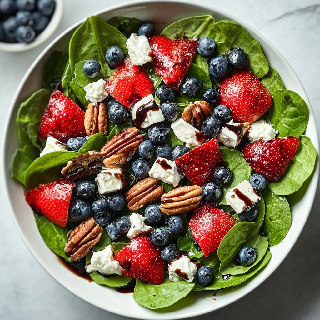 Strawberry Spinach Salad with Blueberries, Pecans, and Balsamic Glaze Recipe - Recipe Image