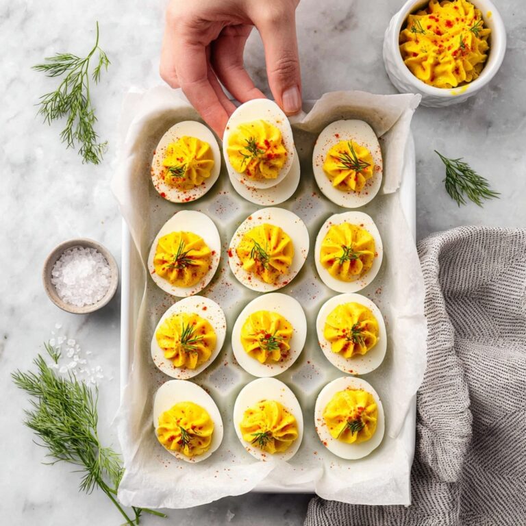 Creamy Mascarpone Deviled Eggs with Dilled Garnish Recipe