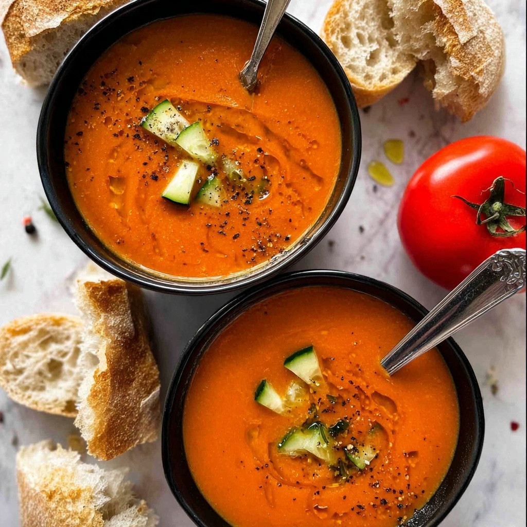 Creamy Homemade Gazpacho with Fresh Vegetables Recipe - Recipe Image