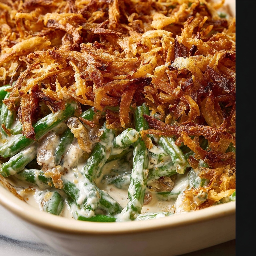 Green Bean Casserole with Crispy Onion Topping and Mushroom Gravy Recipe - Recipe Image
