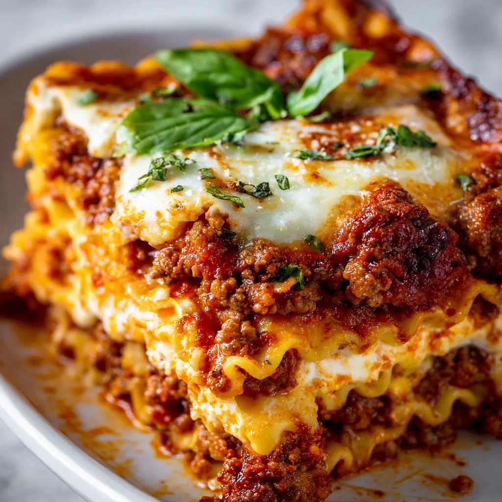 Homemade Lasagna with Rich Ricotta and Mozzarella Layers Recipe - Recipe Image