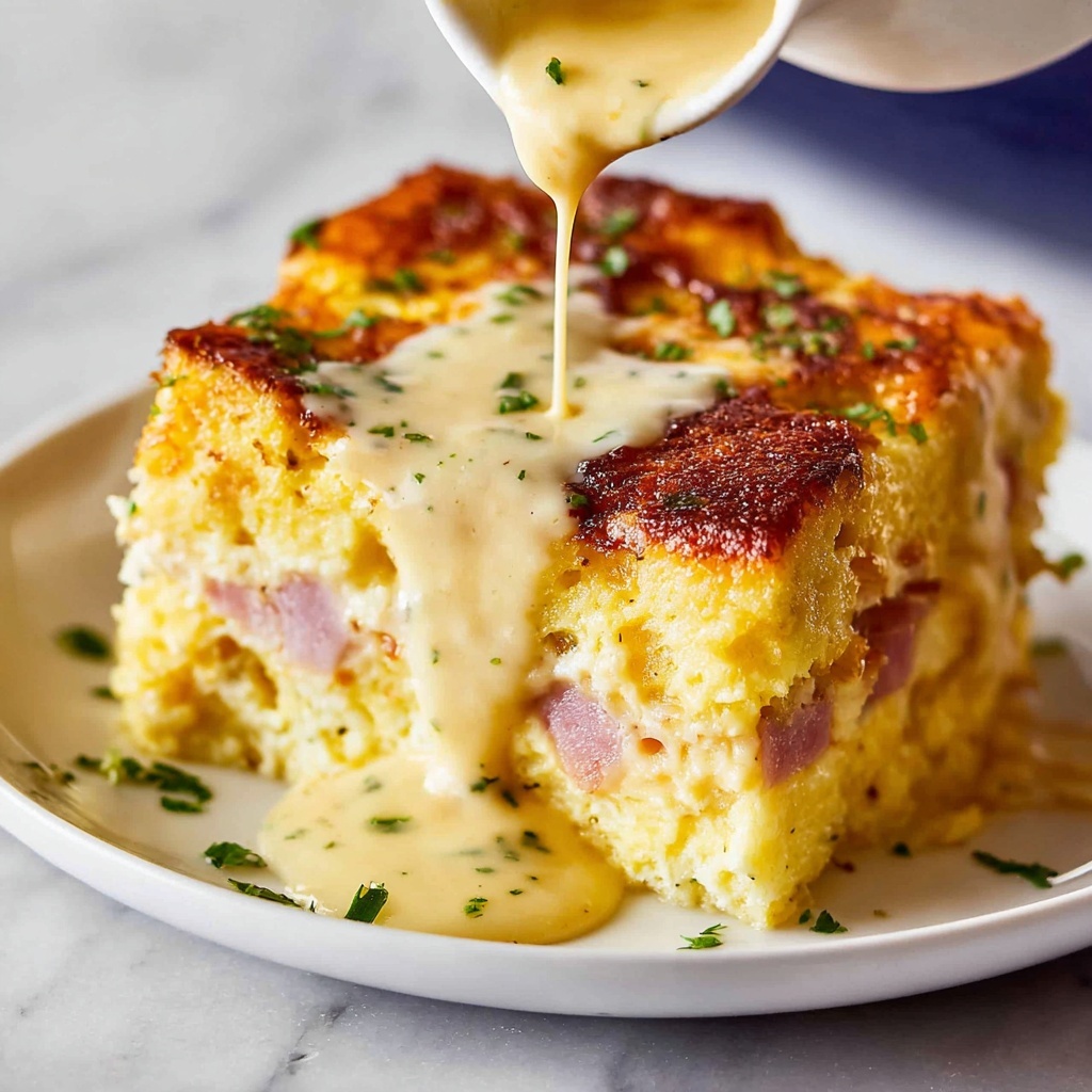 Cheesy Ham and Egg Breakfast Casserole with Biscuits Recipe - Recipe Image