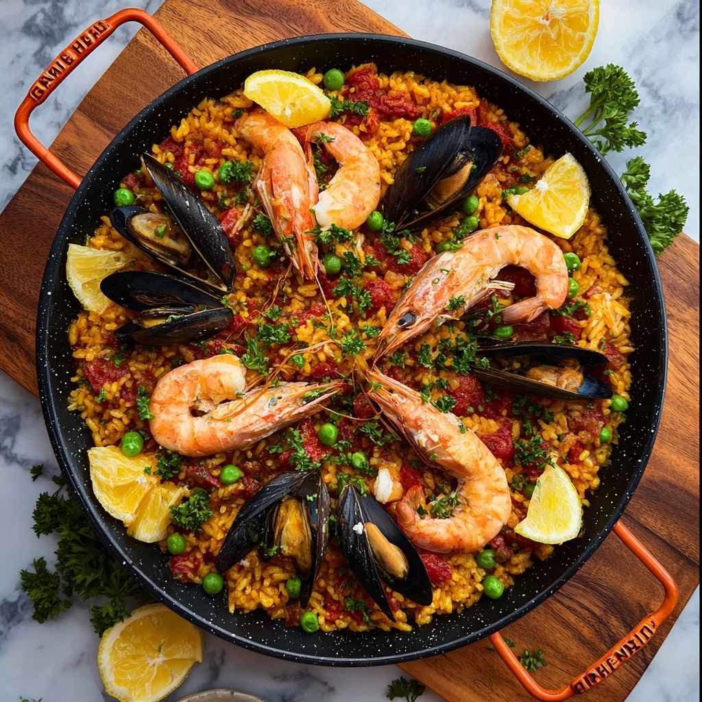 Classic Spanish Paella with Seafood and Chorizo Recipe - Recipe Image