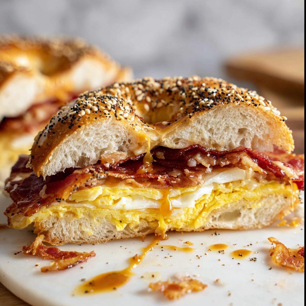 Bagel Breakfast Sandwich with Bacon, Cheddar, and Spicy Mayo Recipe - Recipe Image