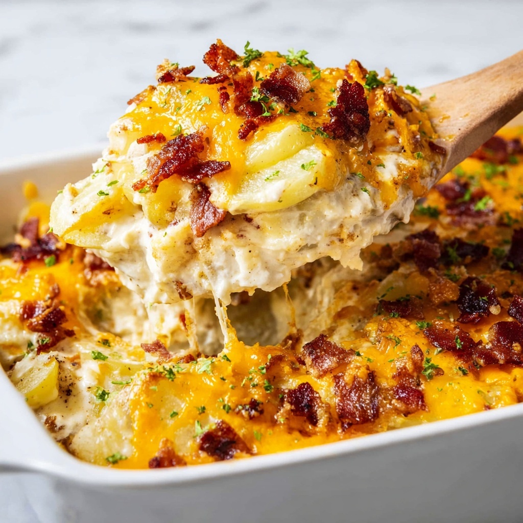 Loaded Scalloped Potatoes with Cheddar, Bacon, and Garlic Recipe - Recipe Image