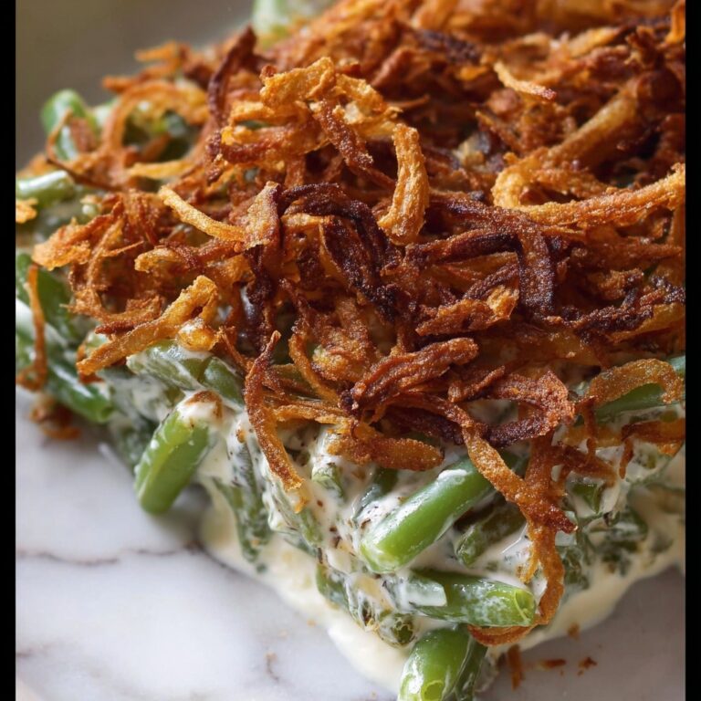 Green Bean Casserole with Crispy Onion Topping and Mushroom Gravy Recipe