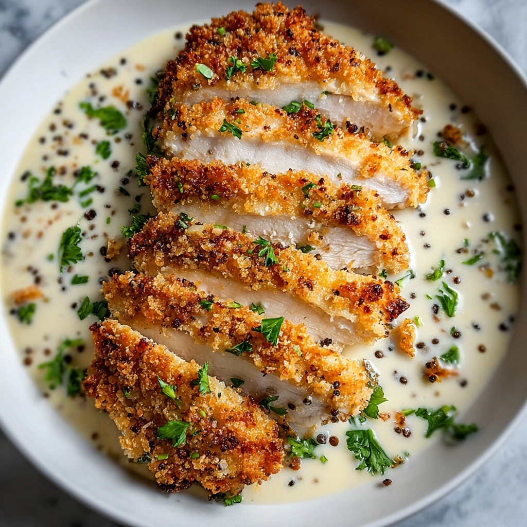 Parmesan Crusted Chicken with Creamy Garlic Sauce Recipe - Recipe Image