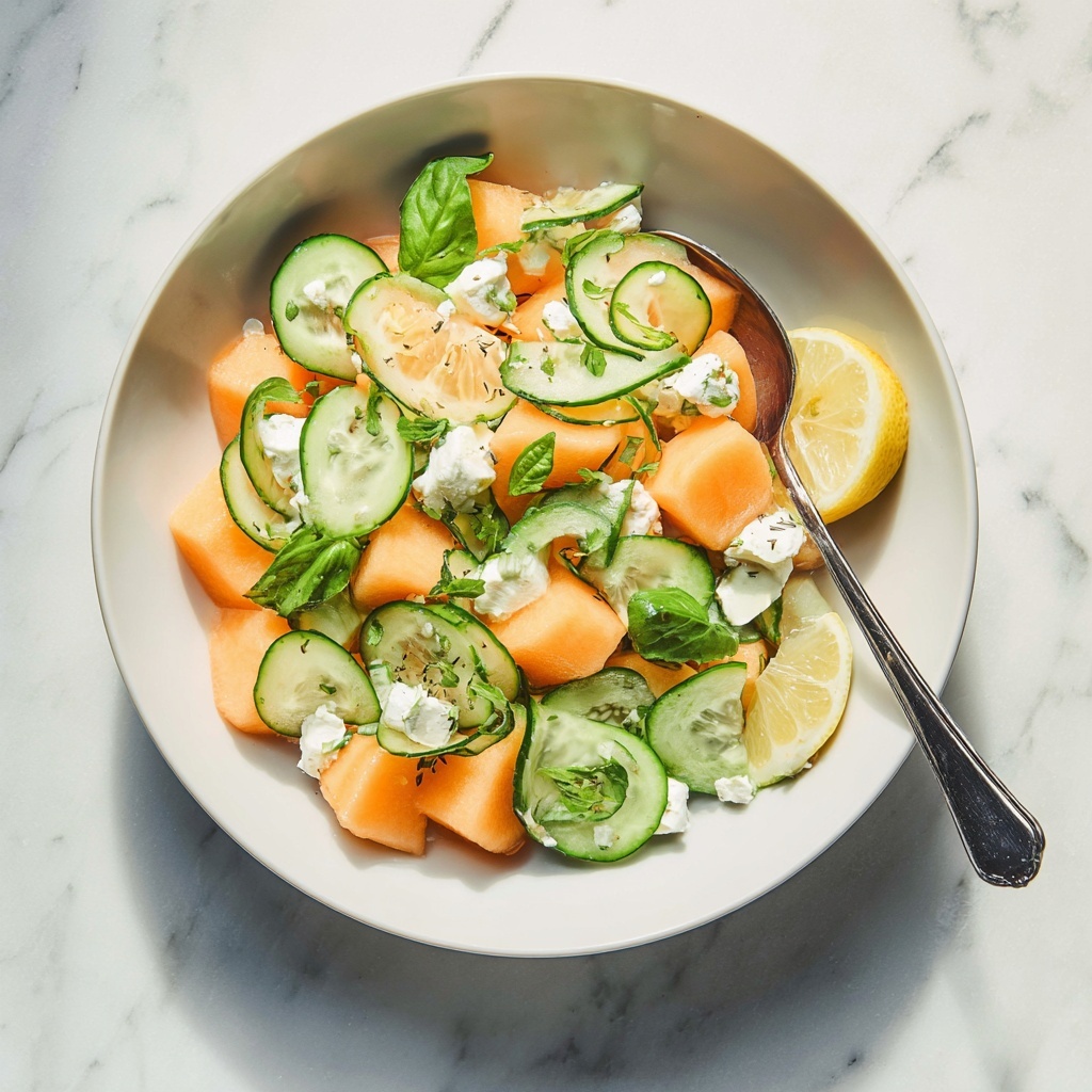 Cantaloupe Cucumber Salad with Feta and Basil Recipe - Recipe Image