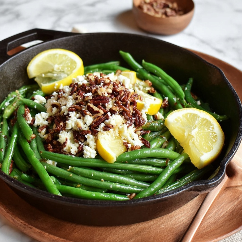Lemon Green Beans with Feta and Fried Pecans Recipe - Recipe Image