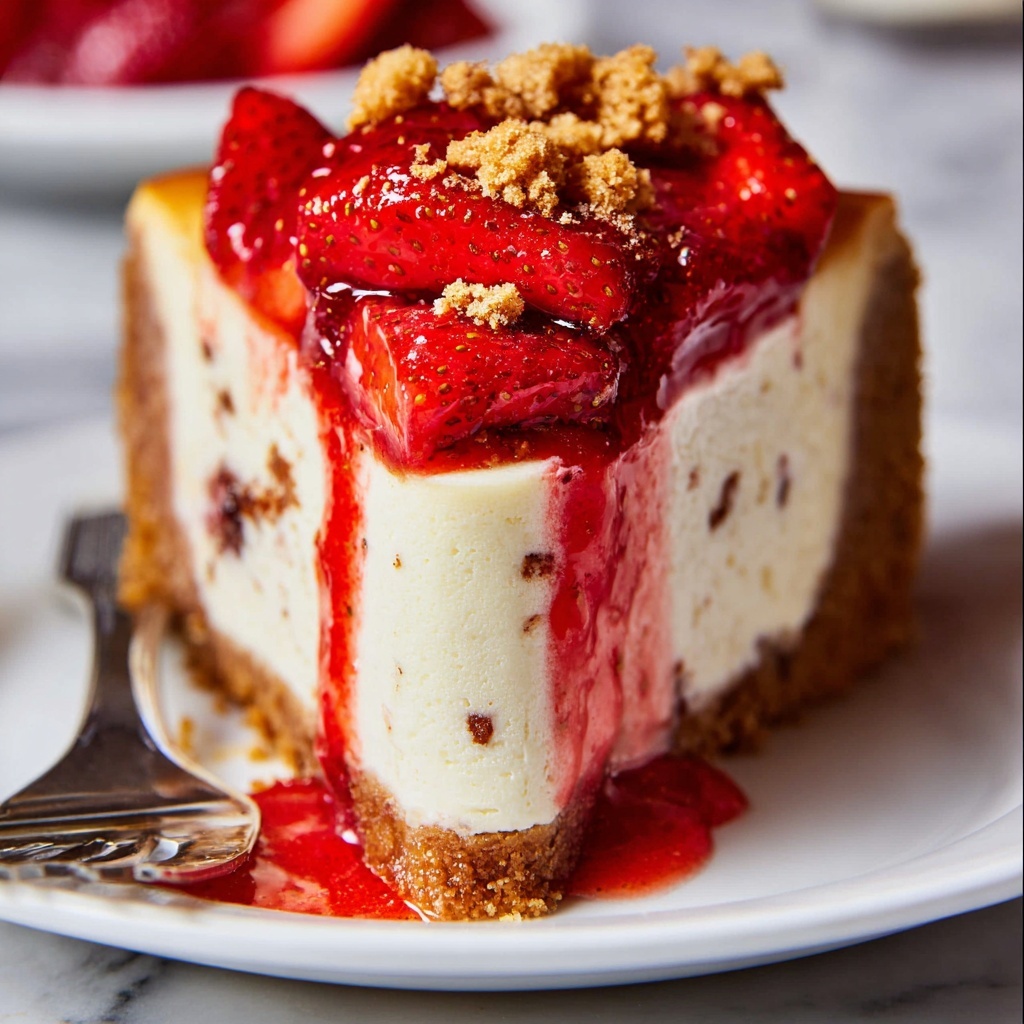 No Bake Cheesecake with Graham Cracker Crust and Fresh Strawberry Topping Recipe - Recipe Image