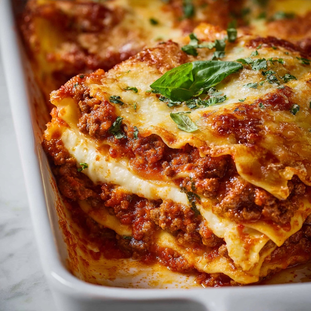 Homemade Lasagna with Rich Ricotta and Mozzarella Layers Recipe - Recipe Image